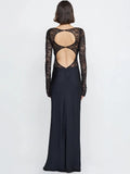 Patchwork Sexy See Through Lace Women Maxi Dress Hollow Out High Slit Evening Dress Female Skinny Elegant Party Clubwear