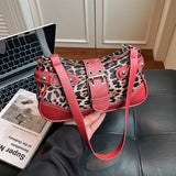 Women's Leopard Print Faux Shoulder Bag Metal Rivet Decor Adjustable Strap Casual Daily Crossbody Underarm Handbag