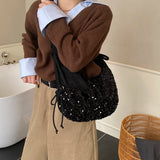 Women's Silver Sequin Crossbody Bag Drawstring Design Shiny Party Evening Casual Shoulder Bag Fashion Sparkly Handbag