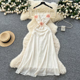 Vintage sexy Three-dimensional floral backless sleeveless Long dress Chic Summer Vestidos Vacation  women clothing
