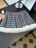 Sexy Sweet Plaid Skirt Women High Waist Faux Woolen Fashion Korean Mini Skirts Fall Winter Preppy Style Slim A Line Skirt