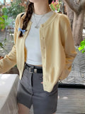 Woman Cardigan Yellow Knitted Sweater Jacket with Button Down Long Sleeve Round Neck Fitted Cardi Spring Fall Fairycore Clothes