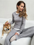 Soft Modal Knit Autumn Women's T-shirts Round Neck Long Sleeve Simple Basics Tees Solid Color Pink Fashion Spring Slim Top Woman