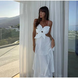 2025 Summer New Flower Shape Hollow Out Slip Dress Loose A-line Backless White Vacation Women Dress Beach Party Female Clothing
