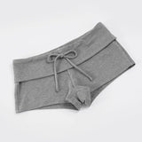 Pbong  Women's Low Waist Lounge Shorts with Drawstring Soft Ribbed Knit Casual Summer Home Sleepwear Gym Yoga Fitness Shorts Comfy New