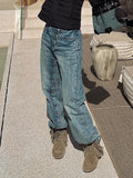 Pbong   American Retro Plus Size Distressed Washed Jeans Diagonal Button Jeans Children Spicy Design Casual Loose Jeans Floor Pants