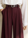 Spring 2025 New Burgundy Suits Pants for Women Office Lady Elegant High Waist Wide Leg Fashion Trousers with Pockets Black Gray