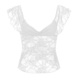 Fairy Coquette Tank Top y2k Women Sheer See Through V Neck Sleeveless Double Layered T Shirt Lace Vest Club Streetwear