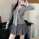 Preppy Style Knitted Cardigan Women Striped Sailor Collar Cute Long Sleeve Sweater Elegant Sweet Autumn Winter Cardigan