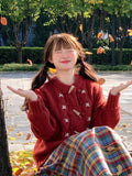 Christmas Red Sweet Cardigan Women Vintage Preppy Style Japan Knitted Sweater Casual Lazy Wind Female Fall Winter Tops New