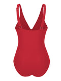 2025 Women's Beach Swimwear Solid Color Sheer Mesh Panel Plunging Neck One-piece Swimsuit