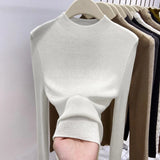 Mock Neck Sweater Woman Long Sleeve Rib Knit Mockneck Pullovers Plain Jumper Female Autumn Winter Soft Knitwear Basic Outfit