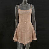 Pbong   Elegant Sequin Female Mini Dress Fashion Glitter High Waist Bodycon Woman Sexy Diamond Backless Birthday Evening Outfits