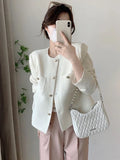 White Elegant Tweed Jacket Women Slim Long Sleeve O Neck Chic Sweet Short Coat Fall Winter French Female Fashion New Tops