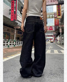 Grunge Black Jeans Women Y2k Vintage Oversized High Street Wide Cargo Denim Trousers Casual Baggy Straight Denim Pants
