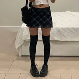 Vintage Plaid Double Layer Mesh Skirt High Waist Straight Mini Skirts Fairy Grunge Streetwear Korean Chic Y2K Skirts