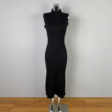 Pbong  Elegant Long Knitted Sleeveless High Collar Bodycon Dress Sexy Pure Color Korean Dongdaemun Style Comfortable Fit Dress
