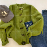 Vintage Soft Supple Round Neck Sweater Knitted Cardigan Jacket For Women Spring Autumn Idle Style Top