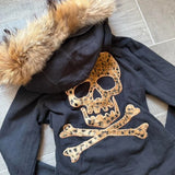 Pbong  American New Skull Embroidery Super Leopard Hooded Sweater Women Y2K Gothic Hip Hop Popular Casual Joker Sweatshirt