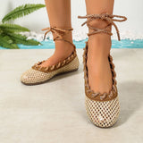 Pbong  Plus-Size Women's Bohemian-Style Woven Sandals, Breathable Hollow Shoes for Seaside and Vacation Beach Wear