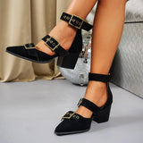 Summer Single Shoes Women Fashion Pointy Shallow Mouth Cattle Suede Rivet Metal Buckle Non-slip Wear-resistant High Heels