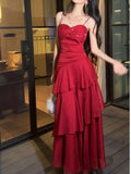 Elegant Ruffles Women's Prom Dresses Chic Wedding Spaghetti Strap Folds Split Party Holiday Dress Summer 2025 New Vestido