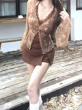 Pbong  Autumn Fashion Sweet Women Slim Fit Printing Cardigan + Lace Top + High Waist Skirt Korean Trend Elegant Chic Outfit