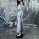 Gothic Strap Butterfly Printed Long Dress