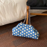 Women Polka Dot Soft Fabric Cloud Shoulder Bag Chain Crossbody Bags New Trend Casual Daily Fashion Handbags and Purses