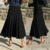 Pbong  Elegant Pure Color Black A- Line Mini Skirt Waist-Cinching Spring Summer New Arrival Women's Fashion Cross-Border Polyester Fibe