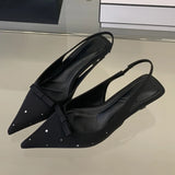 Pbong  Butterfly-knot Slingbacks Pointed Toe Pumps Woman Sandals Fashion Thin Low Heels Party Dress Spring Summer Shoes