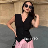 Women's Suit Vest Coat 2025 Spring Summer Sleeveless Retro Style Ladies Blazer Vest Temperament Short Lady Cardigan Waistcoat