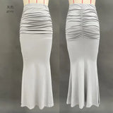 Pbong  New Autumn Solid Bodycon Ruched Long Skirt Women Sexy Elastic Elegant High Waist Mermaid Maxi Skirts Streetwear