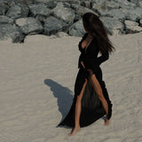 Sexy Hotgirl Ruffle White Cardigan Beach Bikini Thin Sunscreen Clothes Flare Sleeve Transparent Summer Cover-up Women Long Dress