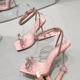 Summer Party Wedding Sandals Ladies  Fashion Crystal Rhinestone Bowknot High Heels PVC Transparent Shoes Women Pumps