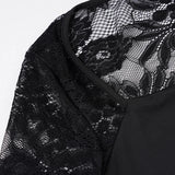 Pbong  Sexy Patchwork Lace T Shirt Slim Hollow Out Square Collar Long Sleeve Tees Women Autumn Spring Fashion Streetwear Ladies