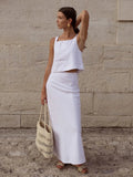 Cotton Linen Tank Top And Long Skirt Two Piece Set White Vest + Long Skirt Vacation Suit Simple Summer Woman Clothing 2025 Mew
