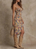 Pbong  Summer Floral Print Long Dress Women Fashion Beach Casual Sleeveless Spaghetti Strap Maxi Dresses Elegant