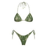 Sexy Micro Bikini Side Tie Thong Two-Piece Swimwear Halter Swimming Suit For Women Floral Print Biquini Ladies Bathing Suit