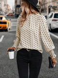 Pbong  new lantern long sleeve high neck women's casual breathable top fiber Women's shirt fashion polka dot print design shirt