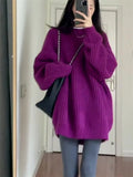 Women's Cable Knit Sweater Pullover Long Sleeve Mock Neck Jumper Top Loose-fit Slouchy Cozy Knitwear Autumn Winter Casual Outfit