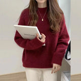 Simple Lazy American Vintage Office Lady O Neck Pullovers Autumn Winter All Match Base Jumpers Punk Y2k Aethetic Women Clothes