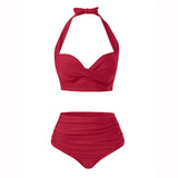 2025 Women's Bikinis Set Solid Color Knot Twist Bikini Swimsuit High Waist Adjustable Strap Two Piece Bathing Swimwear