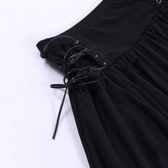 Bandage Side Pointed Hem Mini Skirt Grunge Style Black High Waist A-line Skirt Punk Emo Sexy Women Alternative Bottoms