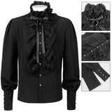 New Black and White Pleated Shirts for Men and Women Steampunk Victorian Medieval Costume Camisa Stage Performance Costumes