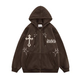 Y2K Aesthetic Vintage Slim Sweatshirts Embroidery Graphic Pattern Zip Up Hoodies 2000s Retro Grunge Mall Goth Jacket Autumn Coat