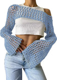 Pbong  New Harajuku Grunge Solid Slash Neck Women Crop Pullovers Y2k Aesthetic Knitted Sexy Sweaters Streetwear Hollow Out Autumn Tops
