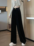 Women Elegant Velvet Pant Loose High Waist Vintage Wide Leg Trousers Fall Winter Korean Retro Female Soft Black Pants New