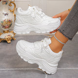Pbong  Black White Chunky Platform Sneakers for Women Autumn Thick Bottom Dad Shoes Woman PU Leather Height Increase Sneakers 42