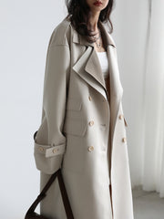 Women Trench Coat Solid Loose Contrast Double Collar Double Breasted Long Women's Windbreaker Office Lady Spring Autumn